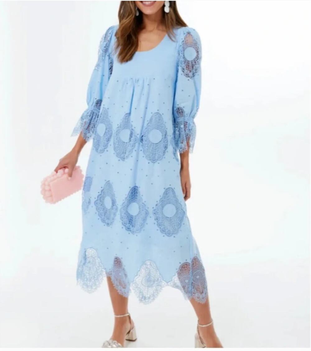 Tuckernuck Forget Me Not Blue Lace Ashlyn Dress Lace Linen Cotton S